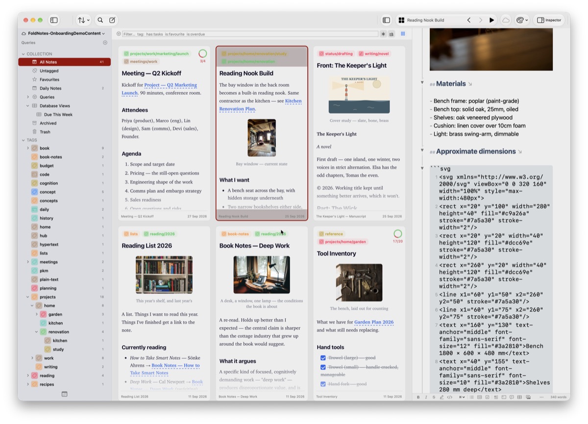 Gallery view of notes as cards